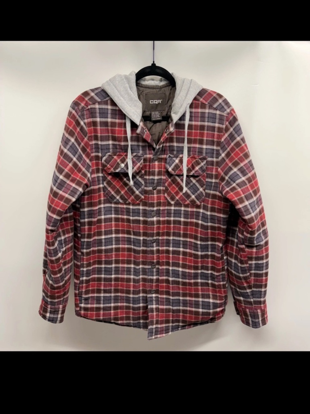 CQR Men's Red Plaid Hooded Flannel Jacket